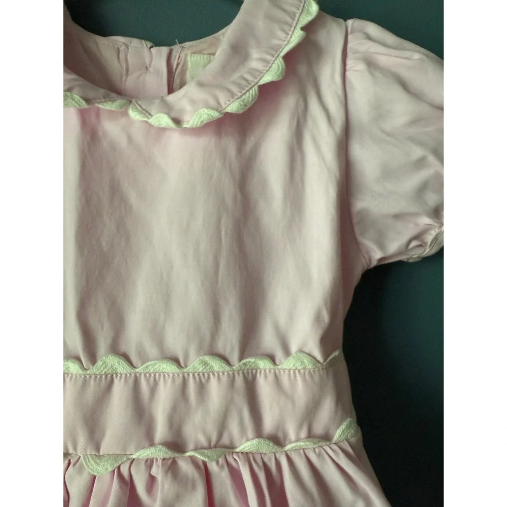 Southern Smocked Company Girls Pink Ric Rac Peter Pan Collar Dress 4T
